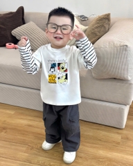 SET 2 ÁO DÀI PHỐI TAY KẺ MICKEY WHERE'S GOOFY TRẮNG THAN BÉ TRAI