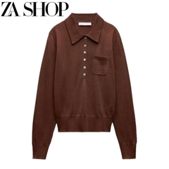 ÁO LEN CỔ POLO DÀI TAY NÂU SOCOLA NỮ THU ĐÔNG