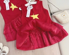 VÁY LỤA THÊU CỜ ĐỎ SAO VÀNG BÉ GÁI SẴN(XẢ 39k)