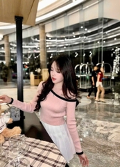 ÁO LEN Z.R CỔ THUYỀN ĐEN TRẮNG HỒNG NỮ THU ĐÔNG(XẢ 129k)