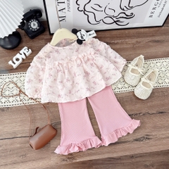 SET BỘ DÀI ÁO HOA XỐP QUẦN DÀI LOE ĐIỆU BÉ GÁI SẴN (xả 45k)