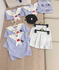 SET ĐŨI ÁO KẺ XANH QUẦN ĐÙI KÈM KHĂN BÉ TRAI