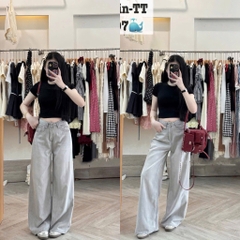 QUẦN SUÔNG JEAN NỮ MÀU XÁM KHÓI SẴN