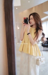 SÉT THÔ COTTON VÀNG DỊU MIX QUẦN GẤU REN NỮ SẴN ( SALE 115K )