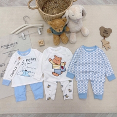 SET 3 BỘ DÀI TAY CUTE PUPPY TONE XANH TRỜI CHO BÉ TRAI
