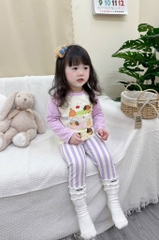BỘ DÀI CHÓ CON NHỎ TONE TÍM BE QUẦN KẺ BÉ GÁI