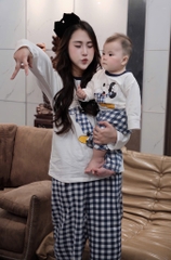 SET BỘ DÀI MICKEY QUẦN KẺ XANH THAN MẸ VÀ BÉ