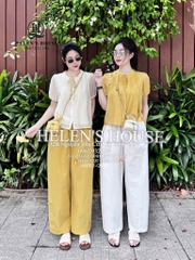 SET BỘ ÁO TƠ LI PHỐI CỔ REN HAI LỚP MIX QUẦN BAGGY LI NỮ SẴN
