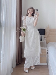 SET ÁO DÀI REN 2 LỚP CỔ NGỌC ĐÍNH VAI ĐÁ(xả 150k)