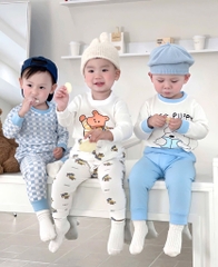 SET 3 BỘ DÀI TAY CUTE PUPPY TONE XANH TRỜI CHO BÉ TRAI