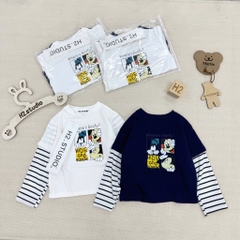 SET 2 ÁO DÀI PHỐI TAY KẺ MICKEY WHERE'S GOOFY TRẮNG THAN BÉ TRAI