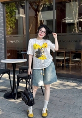 SET BỘ ÁO HOẠ TIẾT CÔ GÁI KÈM QUẦN JEAN PHỐI KẺ CARO NỮ(XẢ99k)