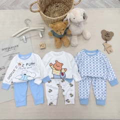 SET 3 BỘ DÀI TAY CUTE PUPPY TONE XANH TRỜI CHO BÉ TRAI