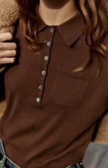 ÁO LEN CỔ POLO DÀI TAY NÂU SOCOLA NỮ THU ĐÔNG