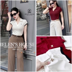 ÁO CỔ V PHỐI TAY ĐÍNH TAG NỮ SẴN