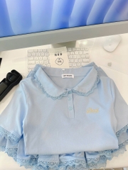 SET ÁO POLO CỔ SEN PHỐI REN XANH NỮ