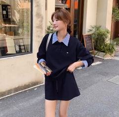 SET ÁO DÀI TAY CỔ SƠ MI PHỐI CHÂN VÁY A XOÈ NỮ THU ĐÔNG SẴN