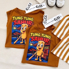 SET BA LỖ TUNGTUNG SAHUR QUẦN SỌC NÂU TÂY CHO BÉ TRAI (xả 45k)