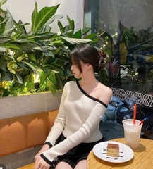 ÁO LEN Z.R CỔ THUYỀN ĐEN TRẮNG HỒNG NỮ THU ĐÔNG(XẢ 129k)