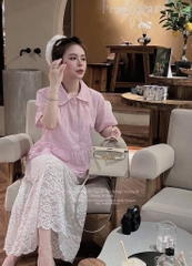 ÁO SƠ MI GU BÈO HỒNG CÁCH ĐIỆU NỮ SẴN( xả 79k )