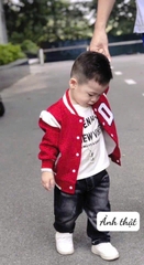 SÉT DÀI 3 MÓN COVER NEW ÁO KHOÁC BOMBER ĐỎ ÁO PHÔNG QUẦN JEAN BÉ TRAI