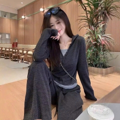 SET THUN PHỐI CỔ CÚC 2 MÀU NỮ THU ĐÔNG