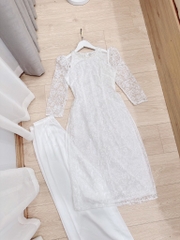 SET ÁO DÀI REN 2 LỚP CỔ NGỌC ĐÍNH VAI ĐÁ(xả 150k)