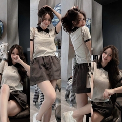 ÁO LEN XÁM PHỐI CỔ ĐEN NỮ THU ĐÔNG