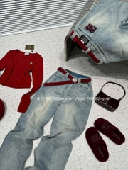 QUẦN JEAN NỮ SUÔNG PHỐI TÚI THÊU LOEWE ĐỎ (SALE 94K)