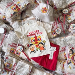 SÉT CỘC BE VUI TẾT TRUNG THU QUẦN ĐỎ KÈM MŨ LÂN BÉ TRAI