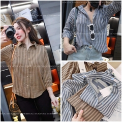 ÁO SƠ MI KẺ TAY LỬNG 2 MÀU NỮ