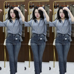 ÁO SƠ MI KẺ TAY LỬNG 2 MÀU NỮ