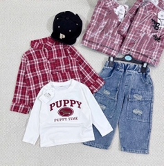 SET DÀI ÁO PHÔNG QUẦN BÒ KÈM SƠ MI KẺ ĐỎ BÉ TRAI