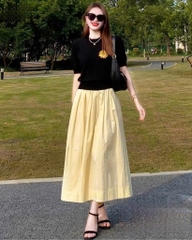 SET ÁO LEN TĂM HÀN MIX CV XẾP LI DÁNG DÀI NỮ