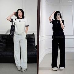 SET BỘ ÁO CỘC TAY PHỐI VIỀN CỔ KÈM QUẦN SUÔNG NỮ