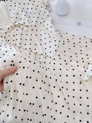 VÁY CHẤM BI XẾP LI CỔ TIM TAY BỒNG 2 LỚP NỮ