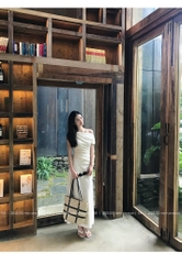 VÁY DÀI LI EO CỔ ĐỔ 2 LỚP NỮ SẴN (SALE 139k)