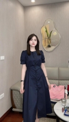 VÁY NỮ CHUN EO CÚC TRƯỚC TAY BỒNG(xả 110k)