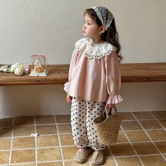 SET BỘ DÀI ÁO BABYDOLL PHỐI REN MIX QUẦN CHẤM BI BÉ GÁI (XẢ 50k)