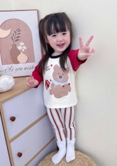 SET 2 BỘ DÀI QUẦN SỌC GẤU BEAR PUPPY BÉ GÁI SẴN