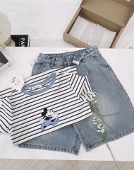 SET BÒ ÁO DÍP TĂM KẺ PHỐI MIX QUẦN LI BẠC NỮ