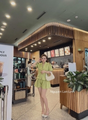 SET DẠ WEET LI-EN CỔ V SEN CÚC NGỌC QUẦN LI SẴN