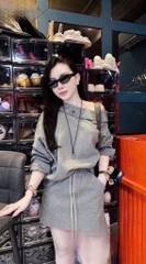 SET MÌ NỈ CHÂN VÁY ÁO PHỐI KẺ CHÉO VAI NỮ THU ĐÔNG SẴN (SALE 139k)