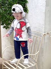 BỘ DÀI NGƯỜI NHỆN NHŨ PHỐI MÀU GHI THAN BÉ TRAI SẴN