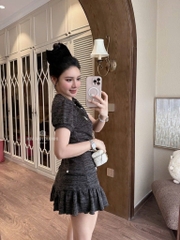 VÁY LEN DỆT XÁM LÔNG CHUỘT NỮ THU ĐÔNG