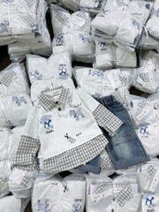 SET BỘ DÀI ÁO PHỐI SƠ MI KẺ QUẦN BÒ BÉ TRAI