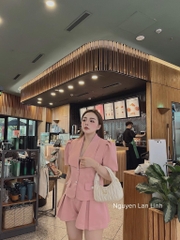 SET DẠ WEET LI-EN CỔ V SEN CÚC NGỌC QUẦN LI SẴN