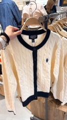 ÁO LEN CARDIGAN GẤU WHO TRẮNG VIỀN ĐEN NỮ THU ĐÔNG