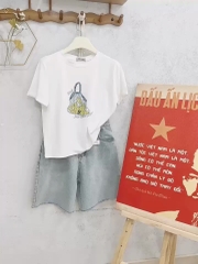 SET JEAN NỮ CẮT GẤU MIX ÁO PHÔNG TAY GẬP SẴN (SALE 139k)