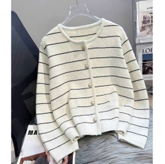 ÁO LEN KẺ CARDIGAN CÚC DÀI TAY NỮ THU ĐÔNG